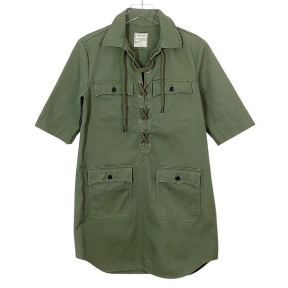 Zadig & Voltaire Size M Olive Green Record Brode Tigre Embroidered Dress Lace Up - Picture 2 of 10